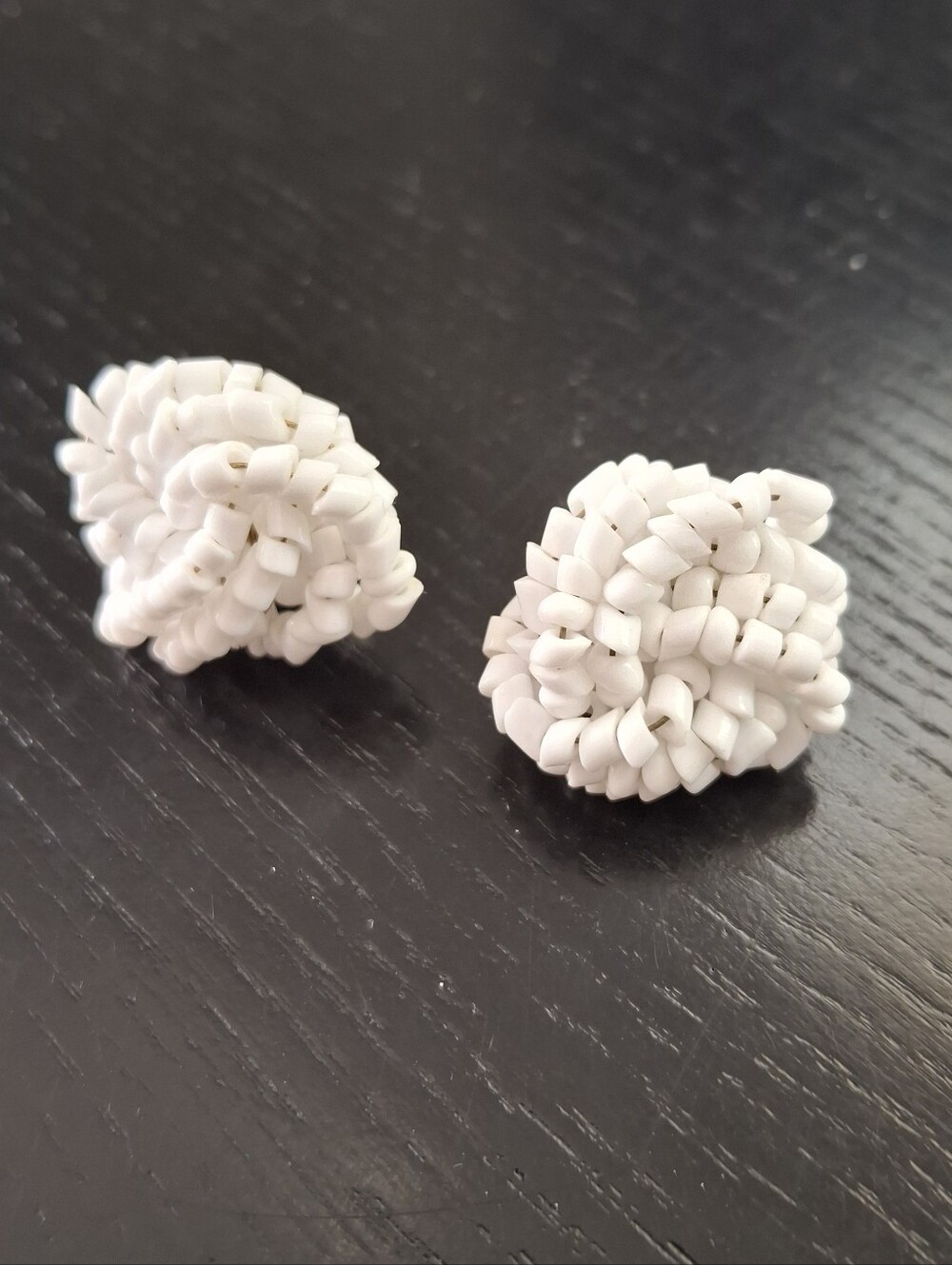 Vintage White Beaded Floral Hair Clips